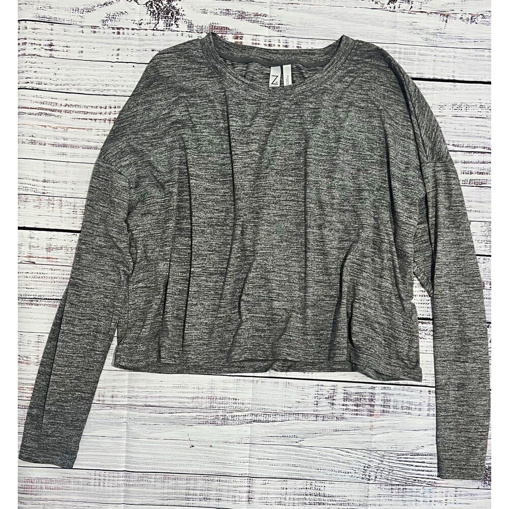 Z by Zella Heather Gray Long Sleeve Cropped Top Shirt Activewear Medium M